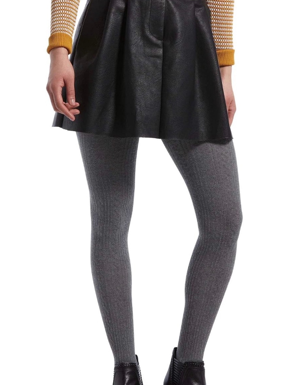 HUE Gray Ribbed Sweater Tights